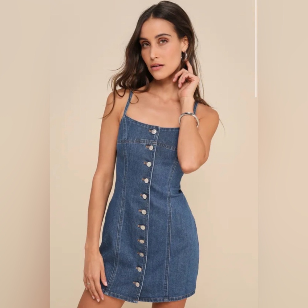 Lulu's Blue Denim Button-Front Dress
